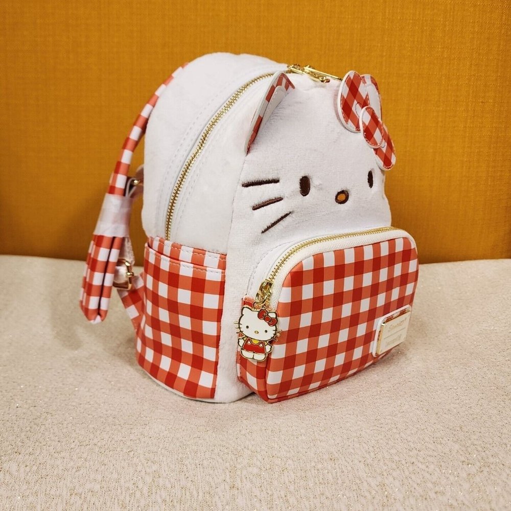 Loungefly Sanrio Hello Kitty Gingham Cosplay Mini Backpack Plush NEW - Picture 4 of 13